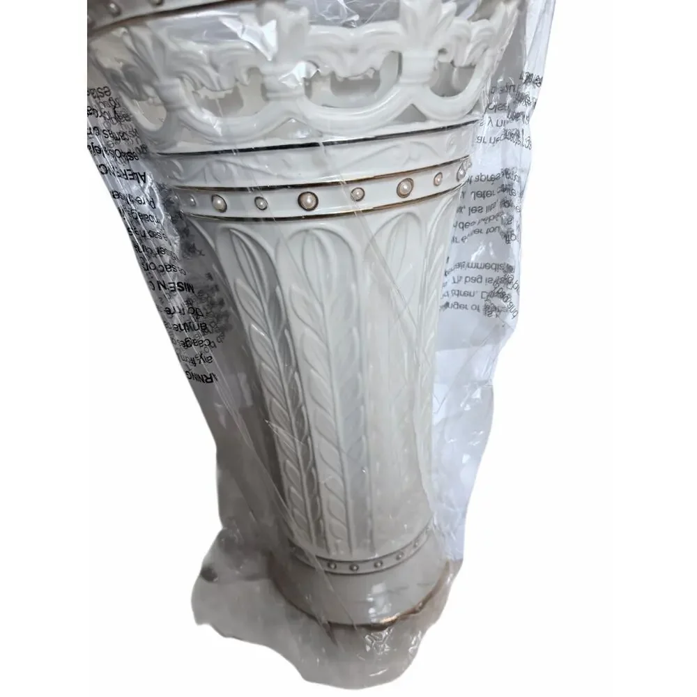 VINTAGE LENOX FLORENTINE AND PEARL PORCELAIN TALL VASE 16 IN  TALL NEW IN BOX